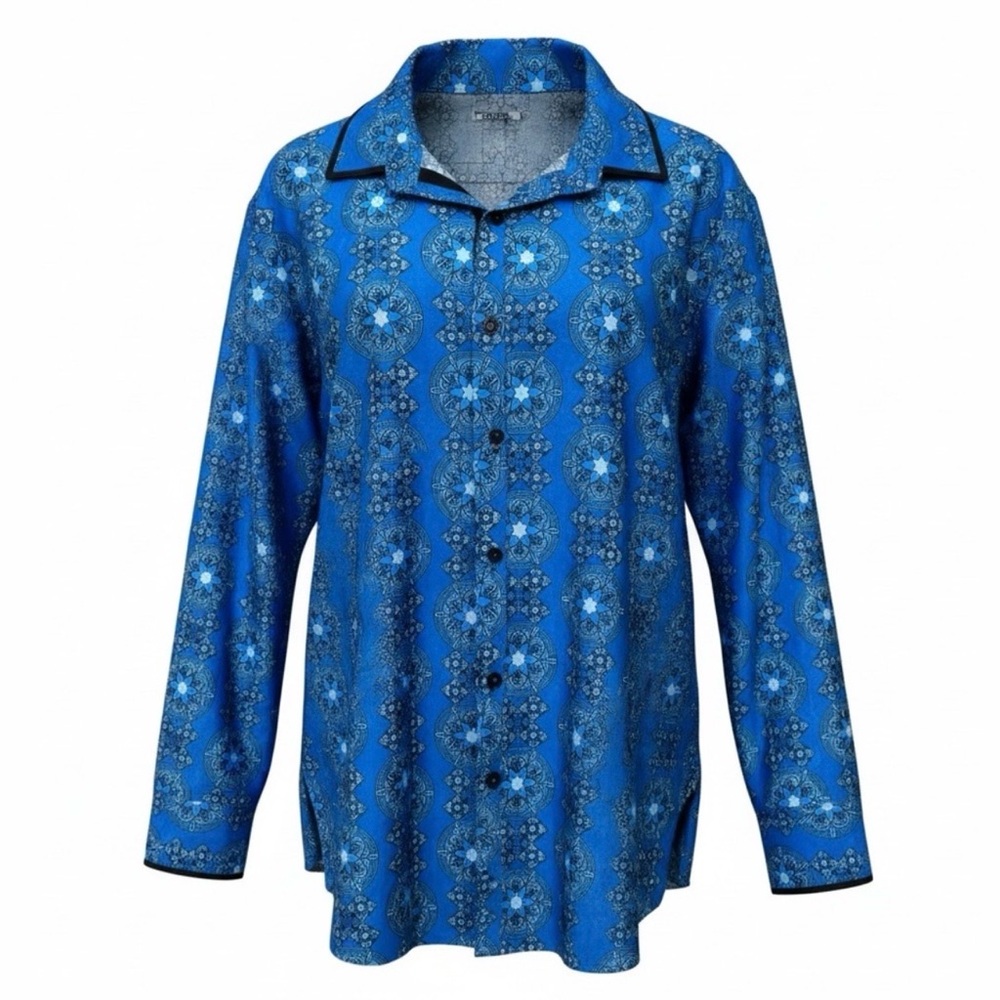 Barabas Blue Medallion Printed Button-Up Shirt XL 100% Cotton Versace Style